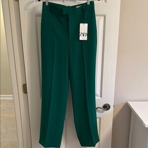 Zara ZW Tailor Collection Green High-Rise Dress Pants NWT